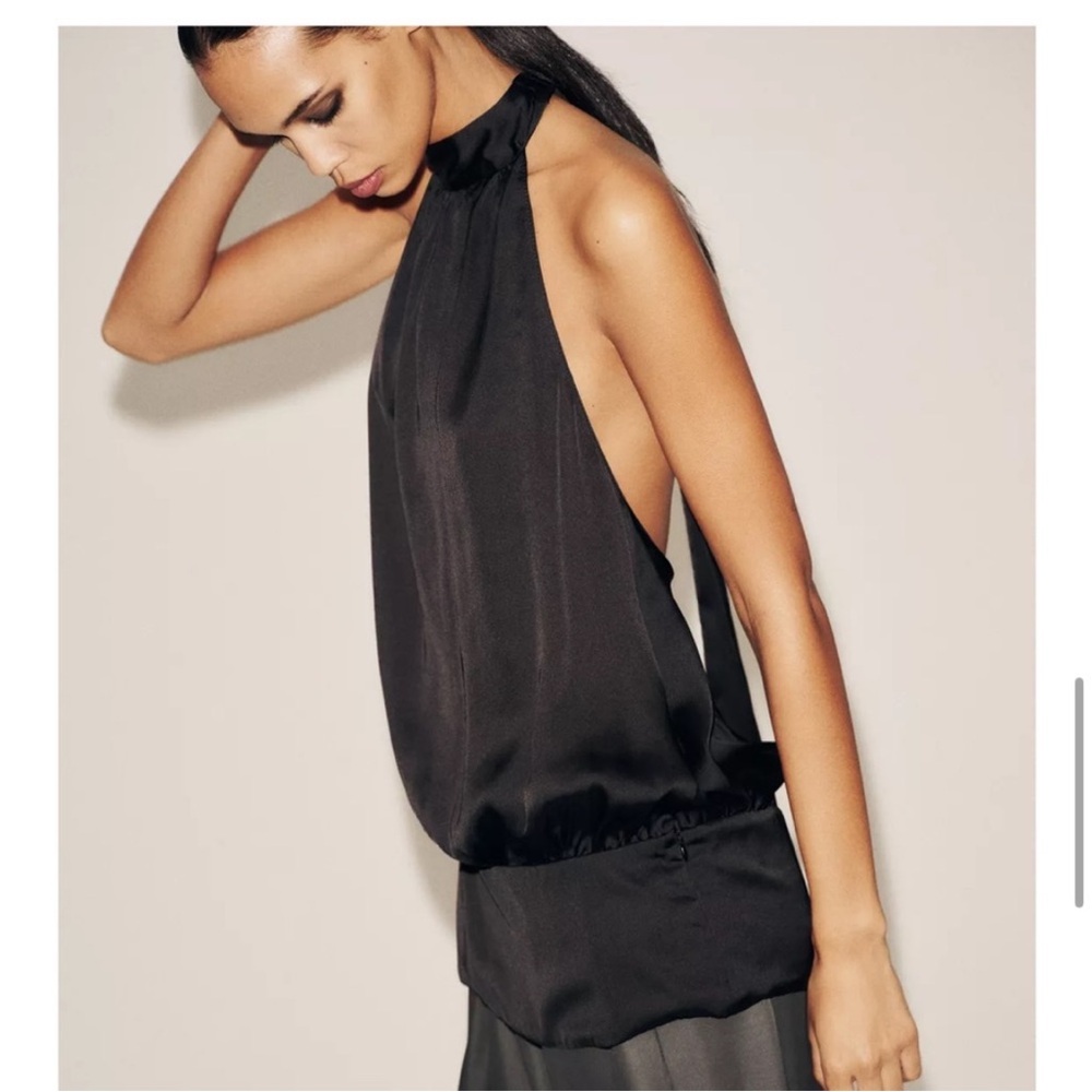 Zara Elegant Black Low Back Sexy Satin Halter Top New w/ tags Size Small